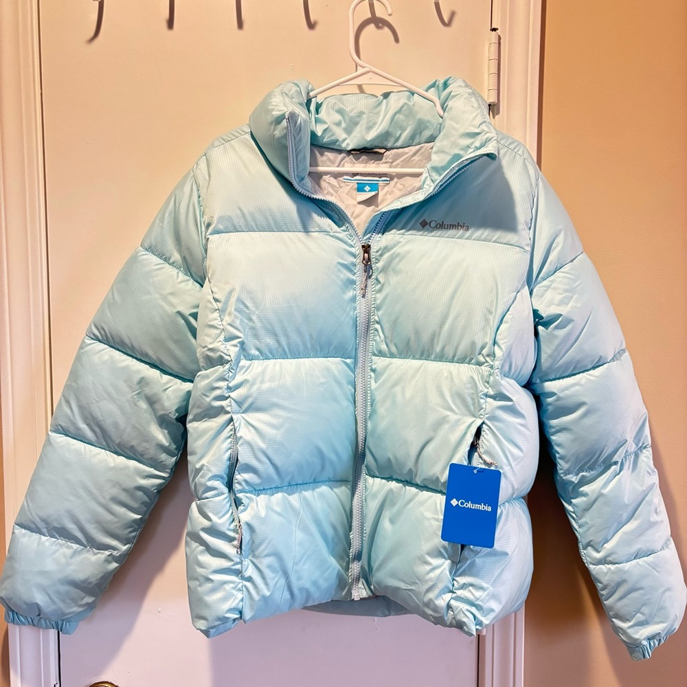 NWT Columbia Puffect Jacket Light Blue Puffer Coat Size L Women's